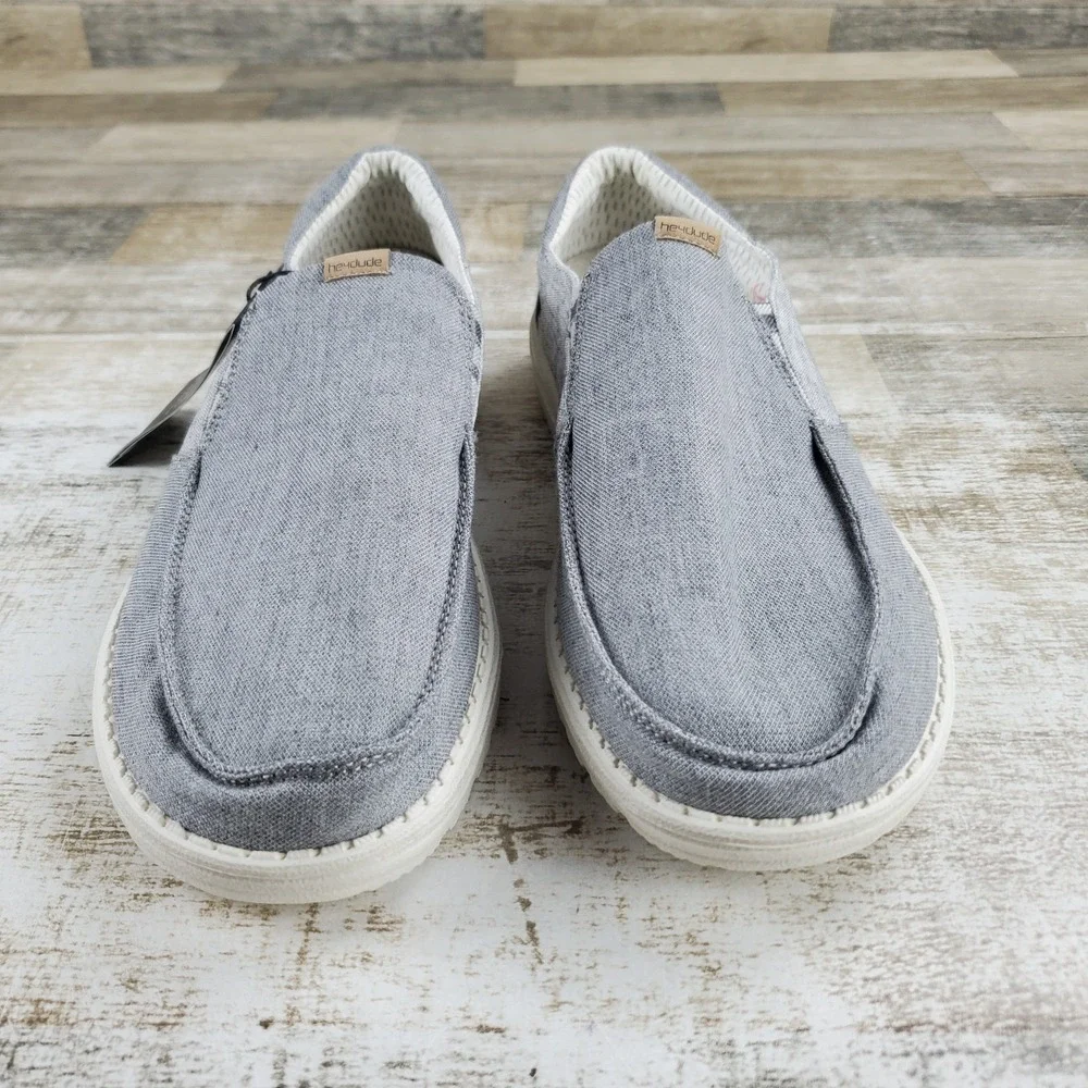 Hey Dude Thad Chambray Mens Casual Shoes Sz 11 Ghost Gray Slip-On Round Toe